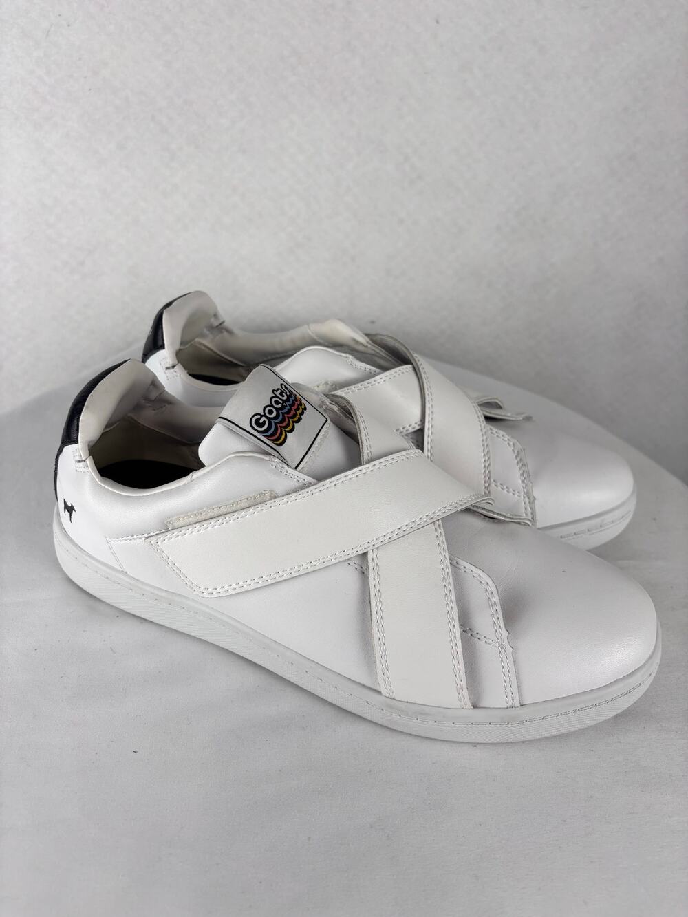 Goats White Leather Hook & Loop Sneakers Size 10 Men’s Casual Comfort Shoes